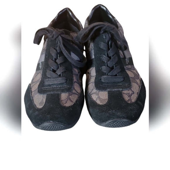 Coach Kelson Black & Gray Signature Monogram Athletic Canvas Suede Shoes 9.5 - Picture 1 of 12